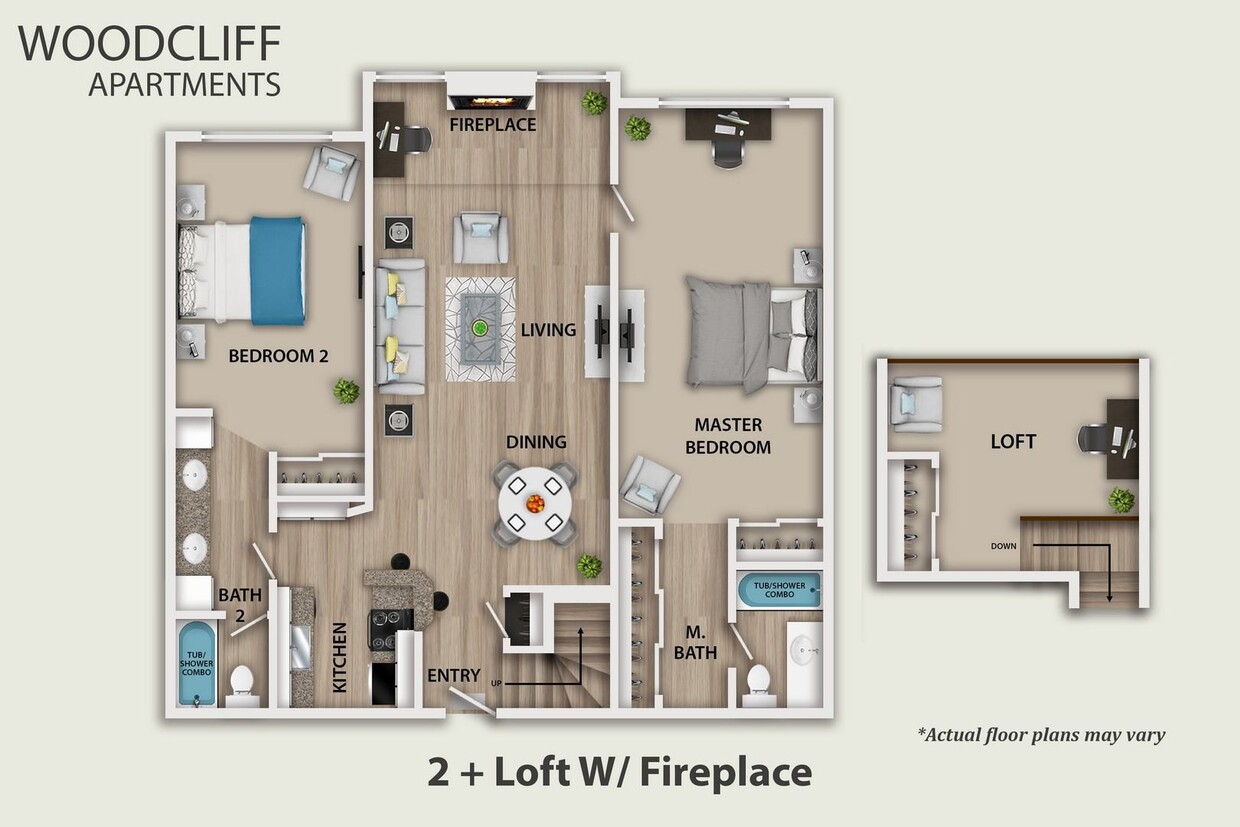 Floor Plan - 2 Bedroom Plus Loft With Fireplace