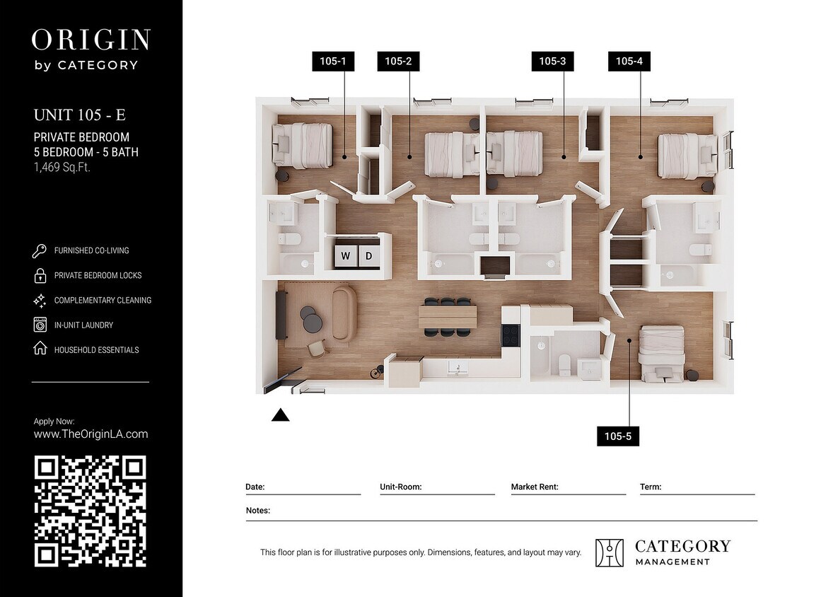105E - 105 (E) - Private Bedroom in 5 BR / 5 BA