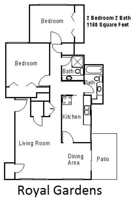 Floor Plan - Small 2 Bdrm 2 Bath with W/D, Granite, Vinyl Plank