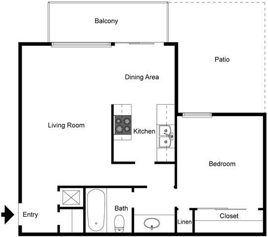 Floor Plan - 1 Bedroom 1 Bath
