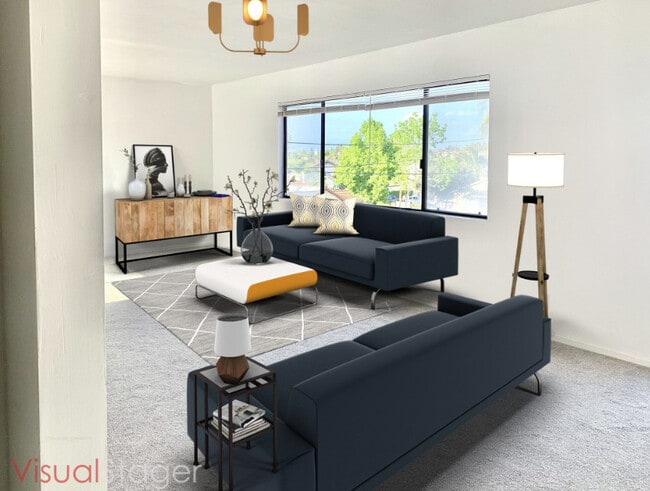 Spacious light filled living room, virtually staged - 827 Belmont Ave Rental
