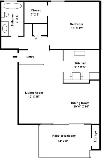 1BR/1BA - 1/1 818 SF
