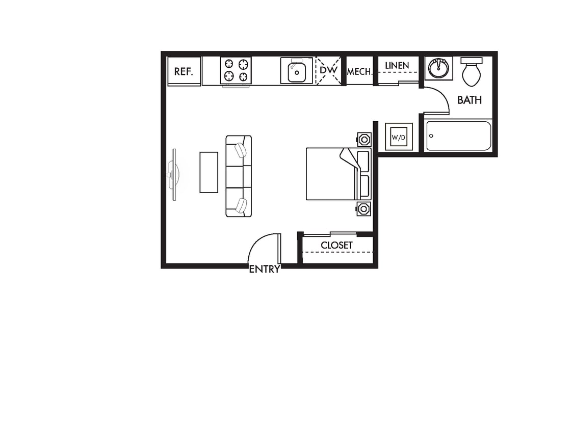 Floor Plan - 0 Bed, 1 Bath D