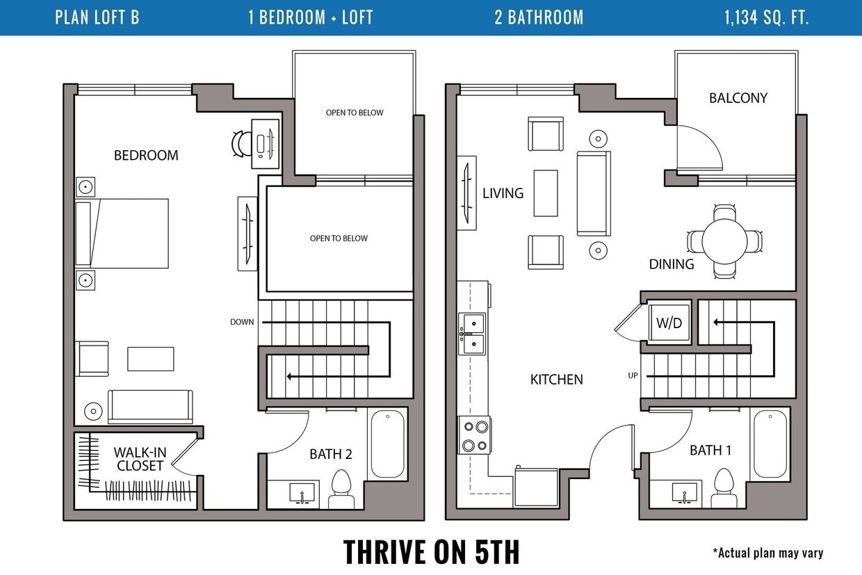 Floor Plan - 1 Bedroom Loft, 2 Bath B