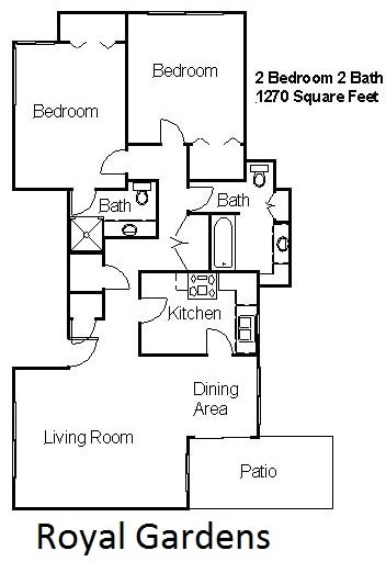 2 BR, 2BA - 1,270SF - 2 Bd w/  W/D Hookups, Vinyl Plank Floor
