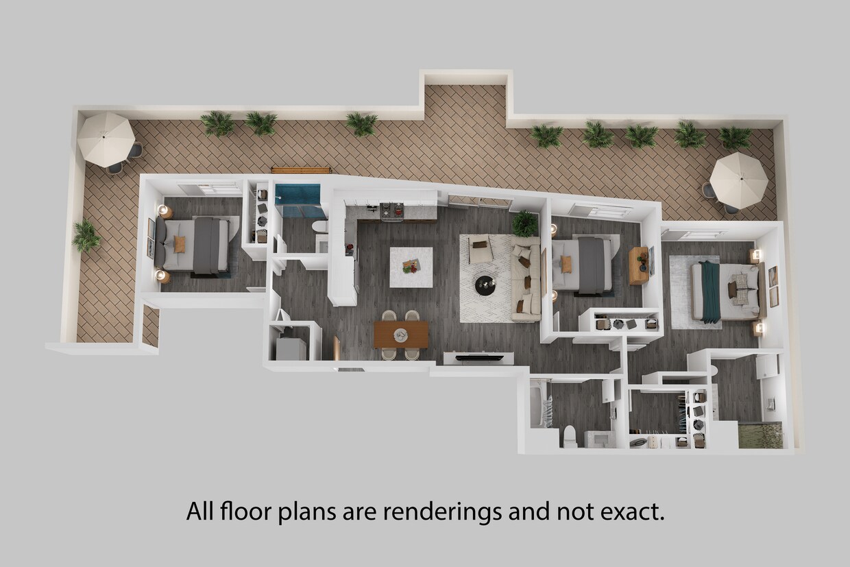 Floor Plan - Three Bedroom + Three Bathroom 1350 sf