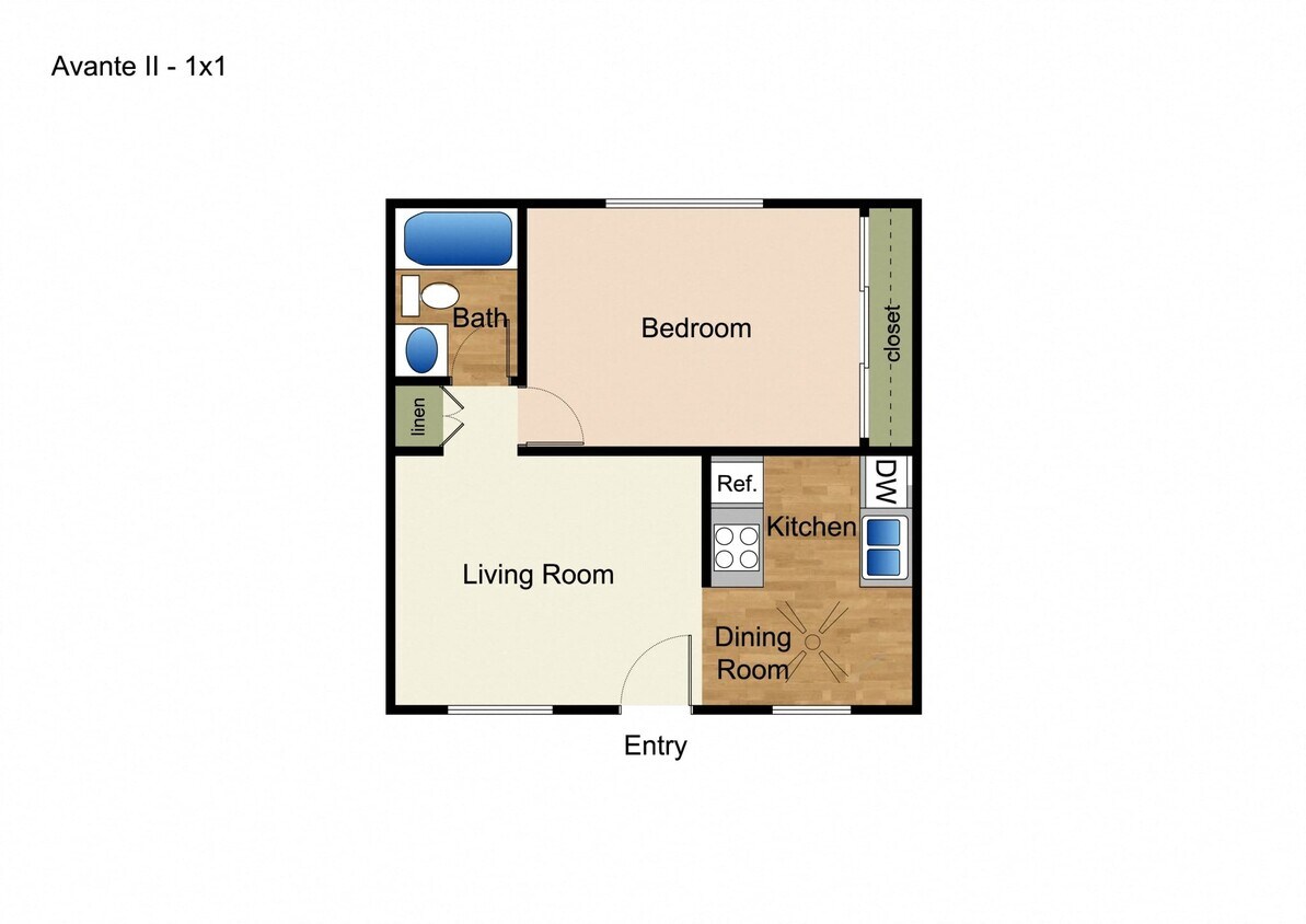 Floor Plan - 1 Bedroom 1 Bathroom 11A