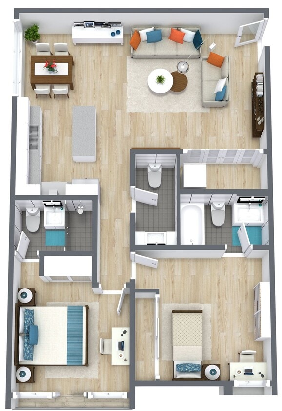 Floor Plan - 2 Bed 2.5 Bath | A1 | Corner Unit Floors 2 and 3