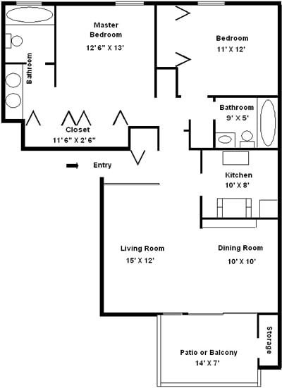 2BR/2BA - 2/2 1021 SF