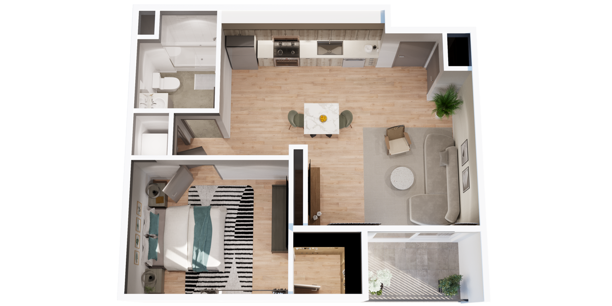 Floor Plan - 1 BD, 1 BTH C7