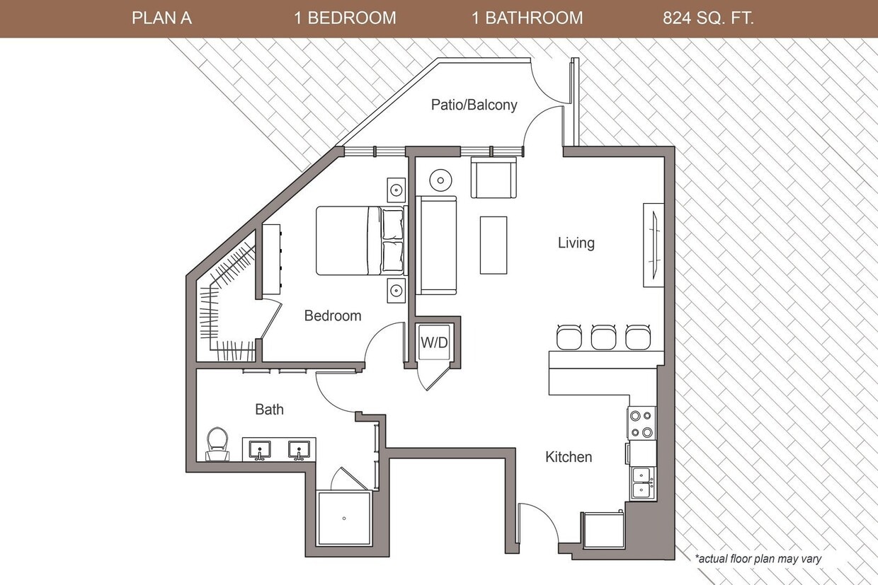 Floor Plan - 1 Bedroom, 1 Bath