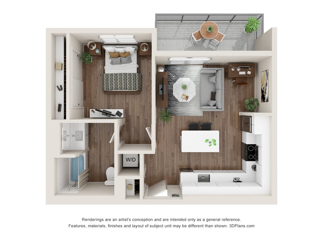 Floor Plan - 1 Bed 1 Bath - 646 sqft