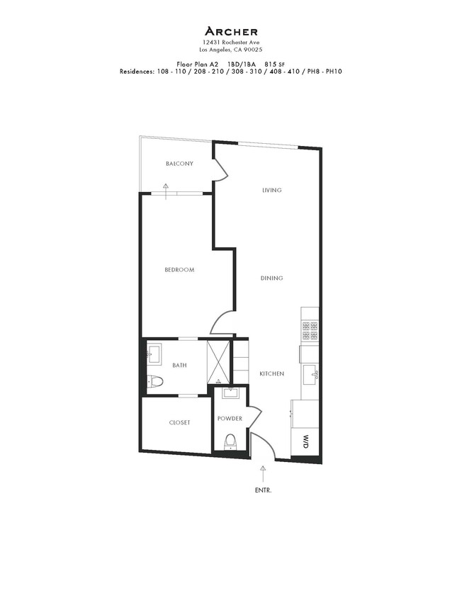 1 BR, 1.5 BA - 815SF - A