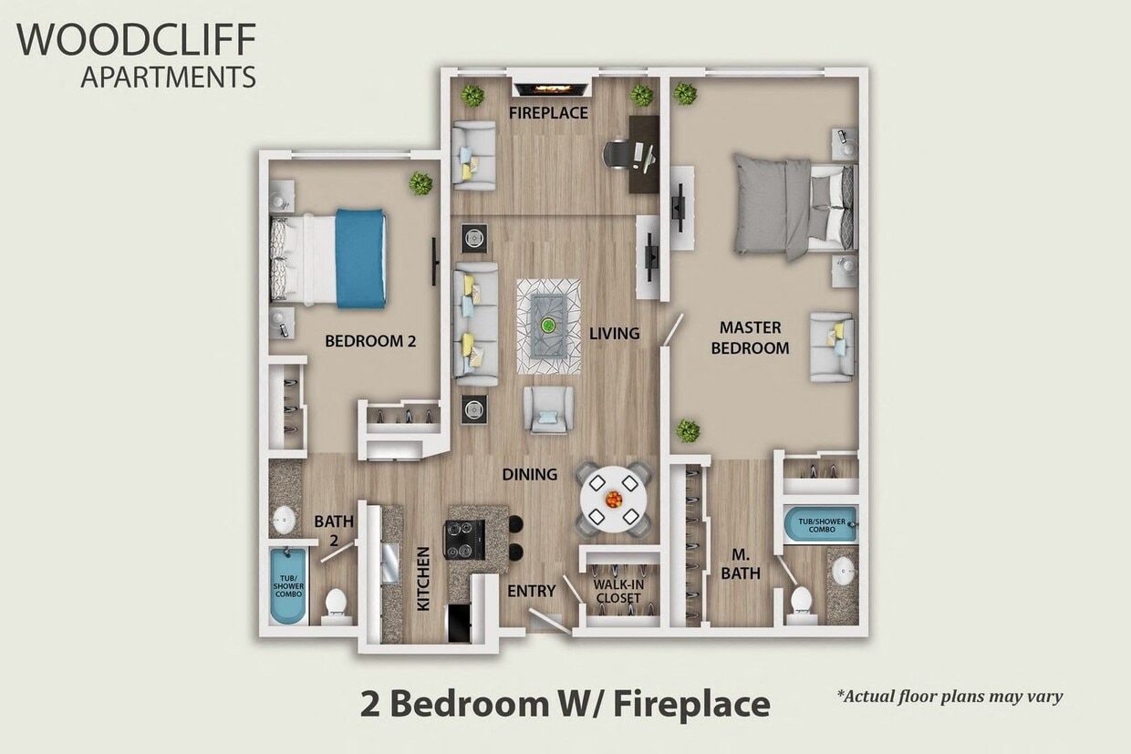 Floor Plan - 2 Bedroom With Fireplace