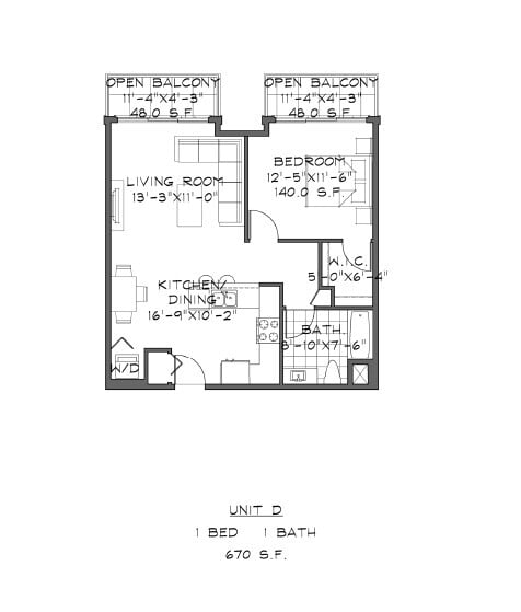 Floor Plan - D - 1B 1B