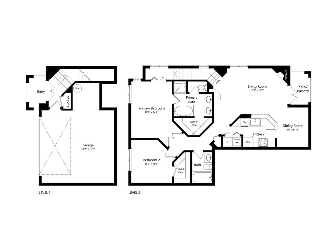 Floor Plan - 2 bed 2 Bath- 1240 Sq Ft Townhome
