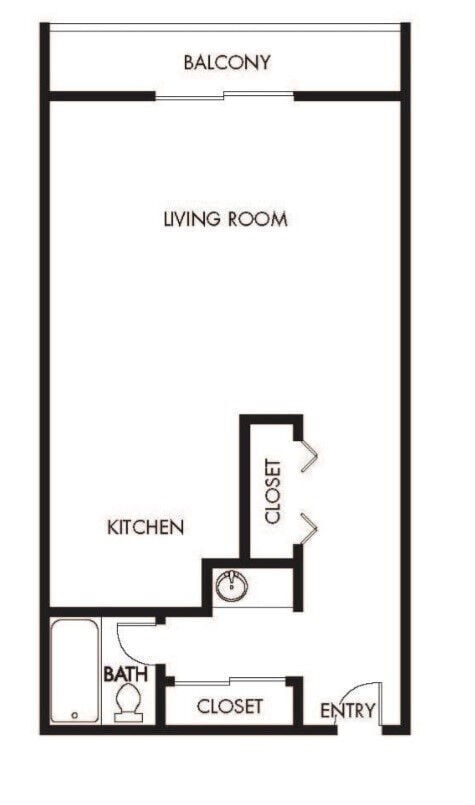 Floor Plan - 0 Bed, 1 Bath B