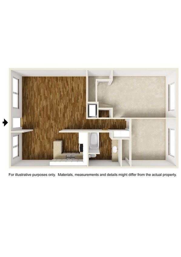 Floor Plan - 2 Bedrooms, 1 Bathroom Plan B
