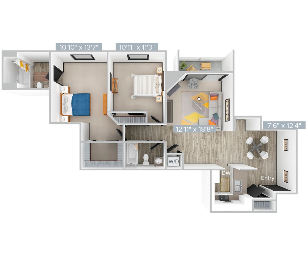 Floor Plan - J_2B2B_990SF_213-313-Standard