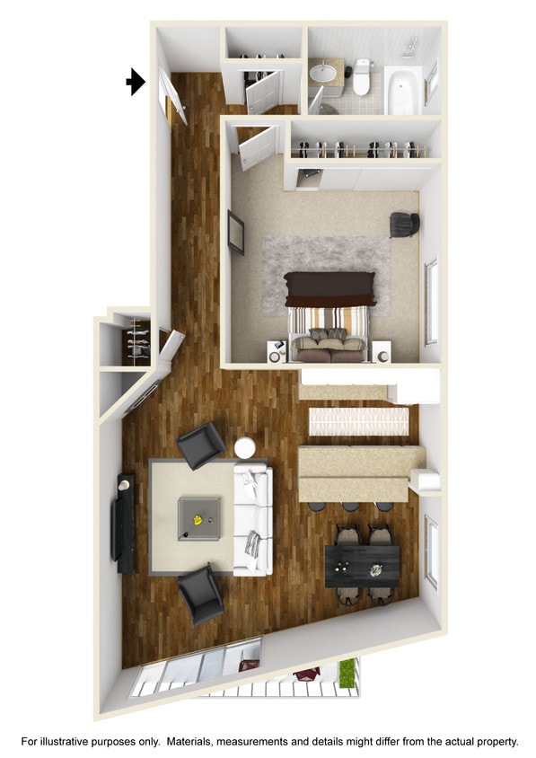 Floor Plan - 1 Bed 1 Bath Plan A