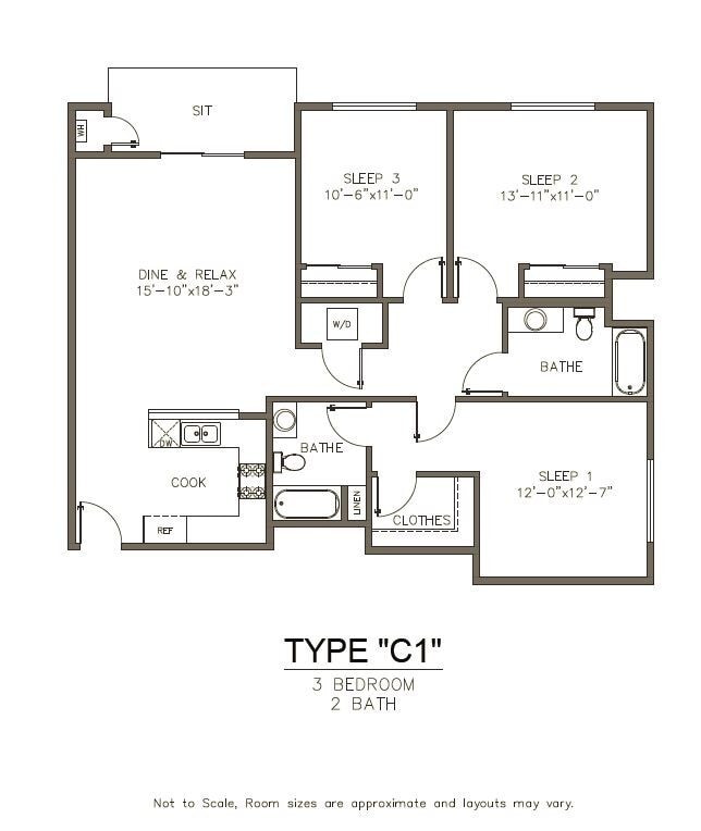 Floor Plan - Unit Type C1 | 3 Bedroom | 2 Bathroom