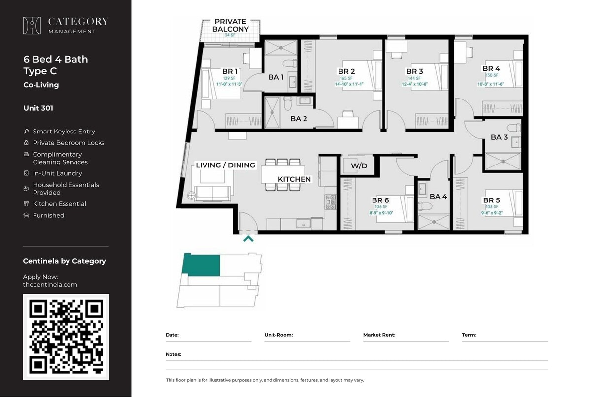 CENT_6_Bed_4_bath_Type_c - Private Bedroom in Shared 6 Bed 4 Bath - C