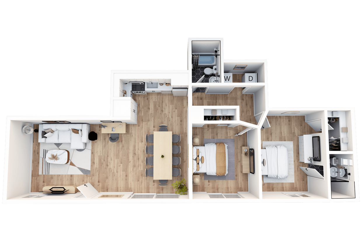 Floor Plan - 2 Bedrooms, 2 Baths Plan H