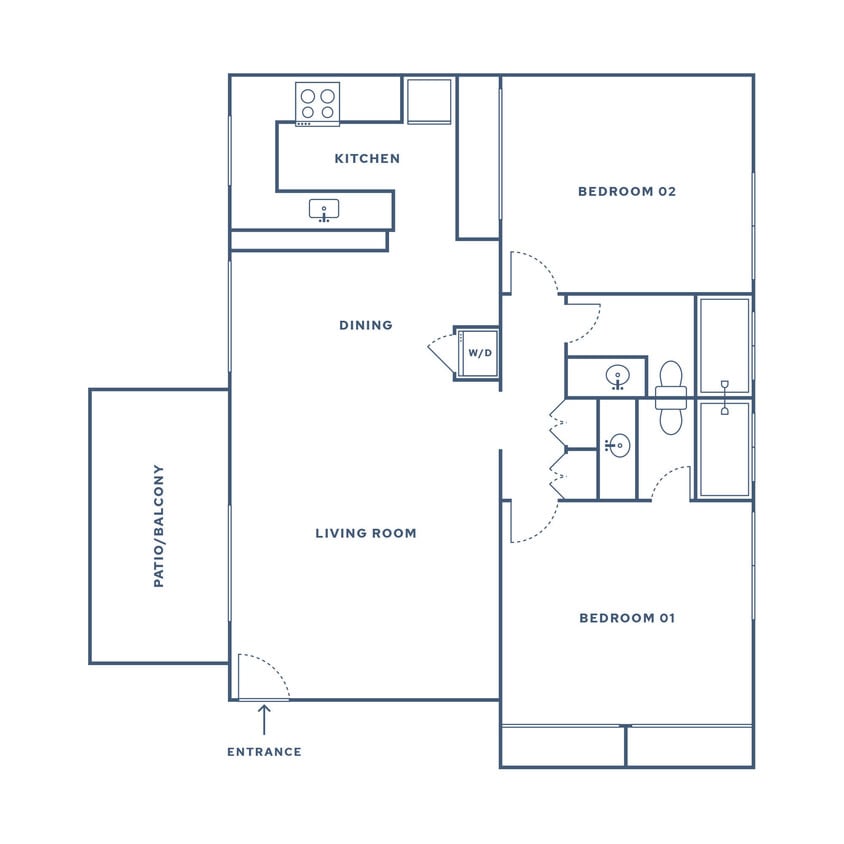 Floor Plan - 2 Bed, 2 Bath - B2 (Catalina)