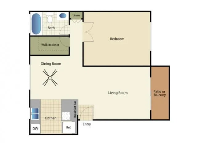 2D Rendering of a 1 Bed Floor Plan - 1x1