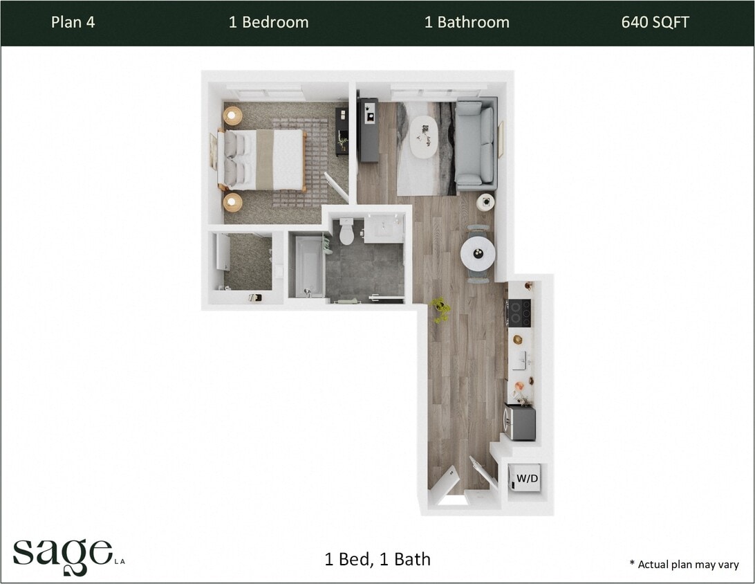Floor Plan - 1 Bedroom, 1 Bath Plan 4