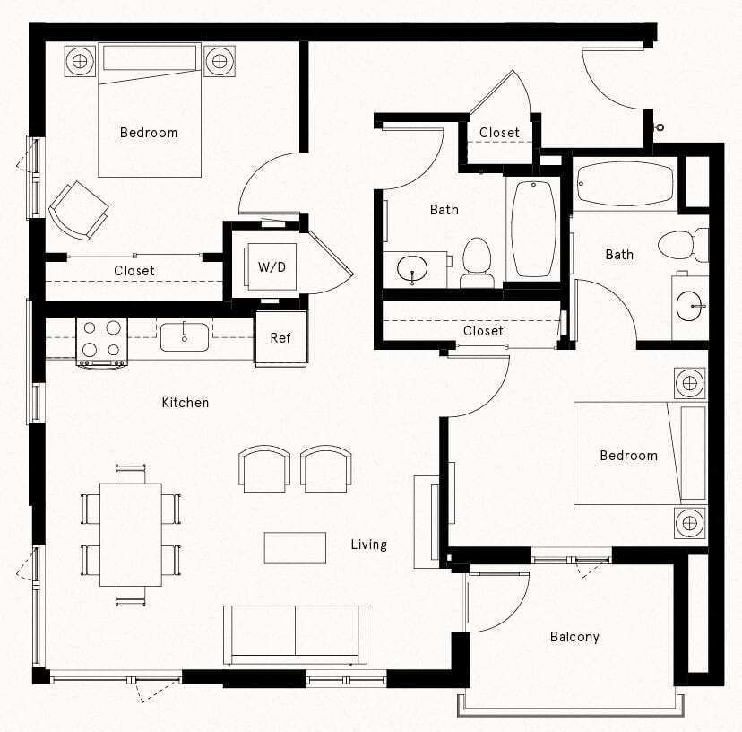 Floor Plan - 2 Bed/2 Bath-E1
