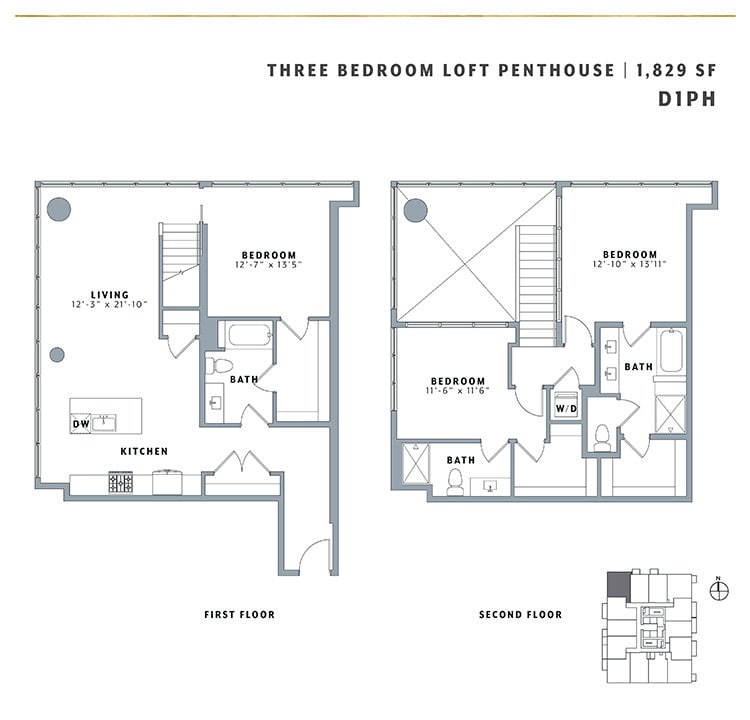 Floor Plan - Three Bedroom Loft Skyhome D1PH