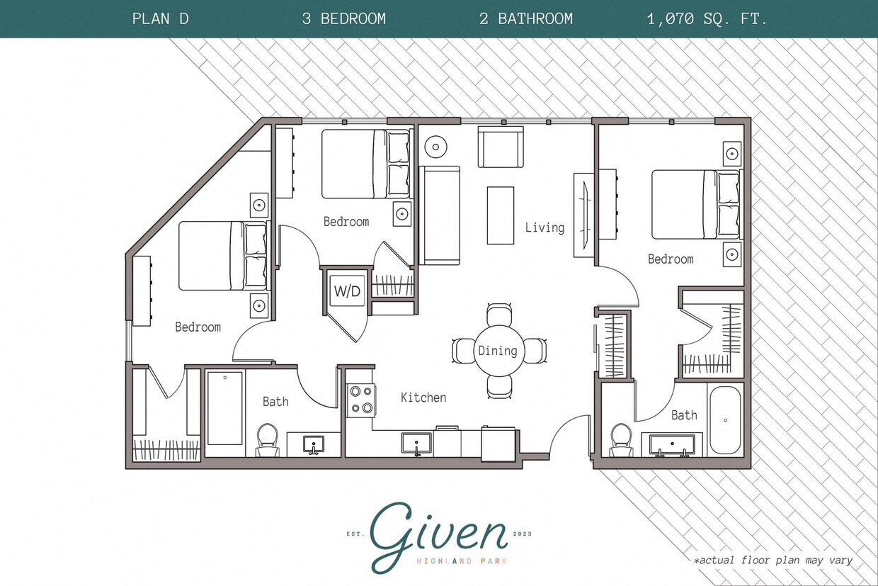 Floor Plan - 3 Bedroom, 2 Bath Plan D