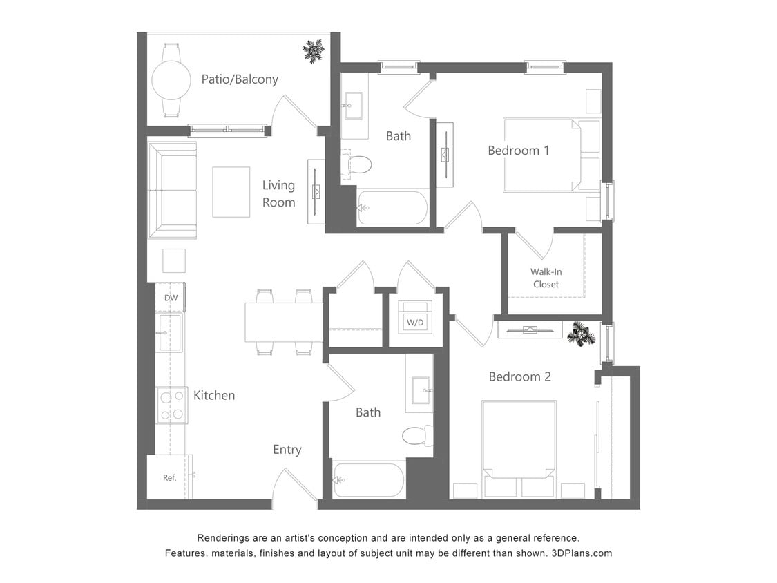 Floor Plan - Two Bedroom, Two Bath