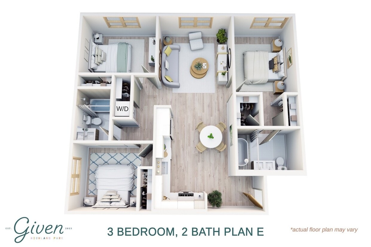 Floor Plan - 3 Bedroom, 2 Bath Plan E