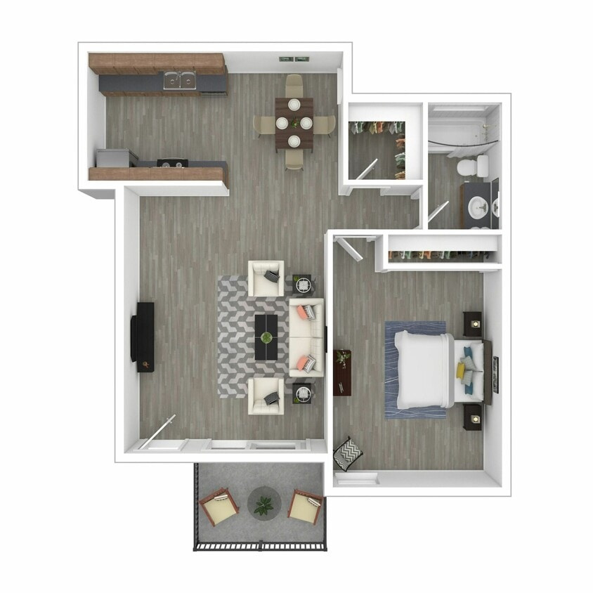 One-Bedroom, One-Bathroom 3D Furnished Floor Plan - 1+1 C