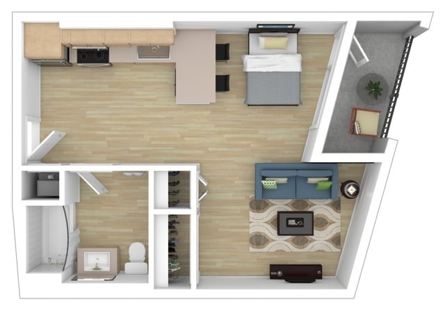Studio - S1 3D Floor Plan - S1