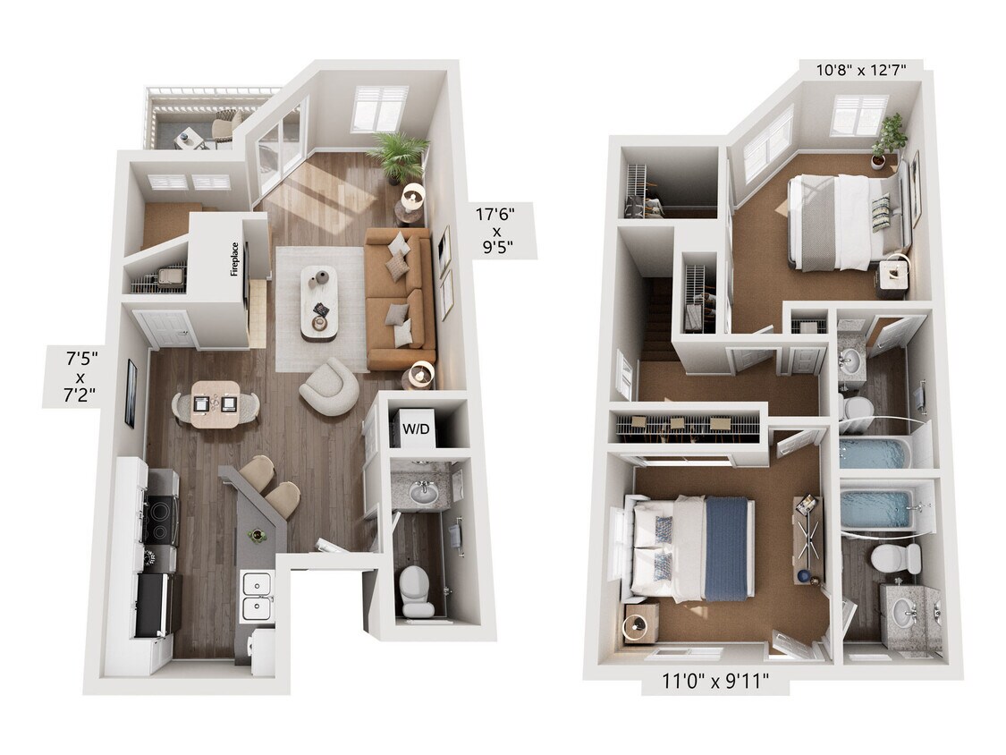 Floor Plan - 2 Bed, 2 Bath Townhome