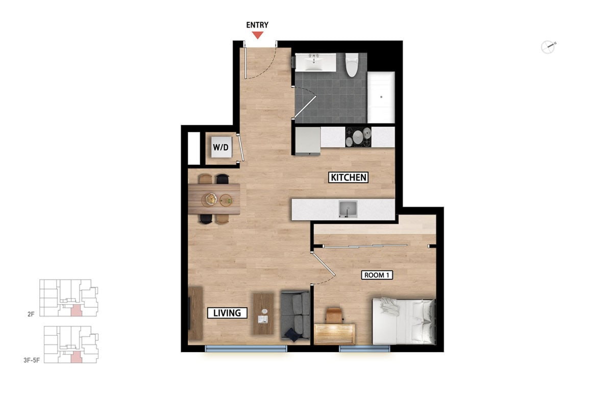 Floor Plan - 1 Bed 1 Bath - 630 sqft