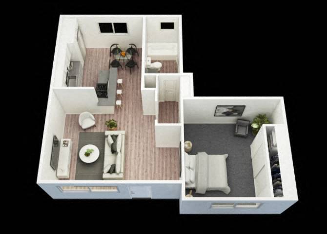 Floor Plan - 1 Bd, 1Ba Flat