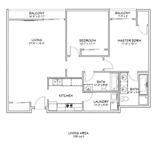 Floor Plan - 2 Bed, 2 Bath I