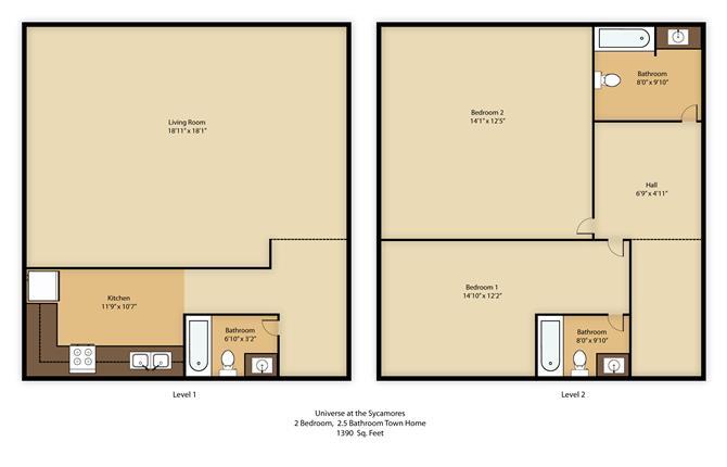 Floor Plan - 2BR 2.5BA