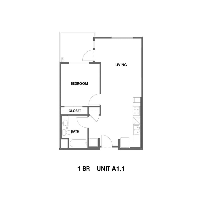 Floor Plan - 1 Bed 1 Bath - 646 sqft