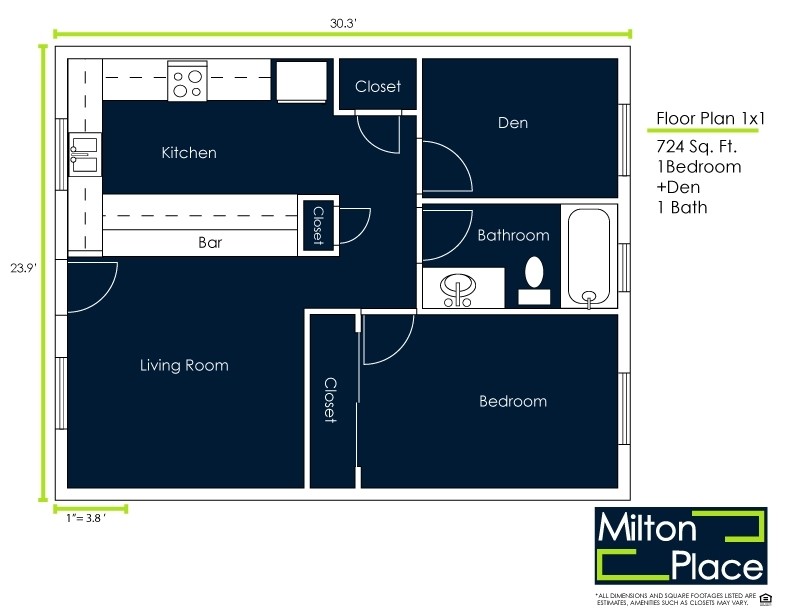 Floor Plan - 2 Bed 1 bath