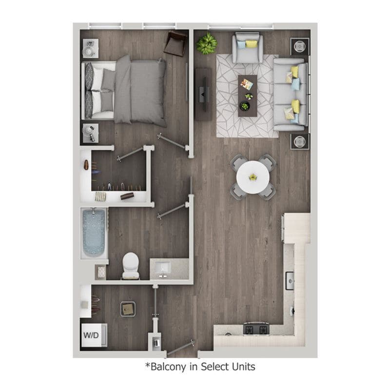 Floor Plan - 1BD, 1BTH E