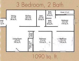 Floor Plan - 3 Bed 2 Bath