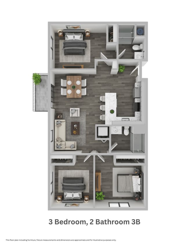Floor Plan - Three Bedroom, Two Bathroom 3B (mkt)