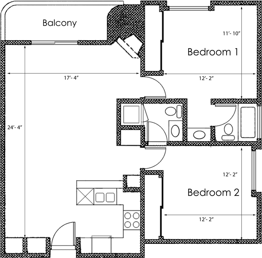 Floor Plan - 2BR 2BA - FLOOR PLAN F - 1400 MIDVALE