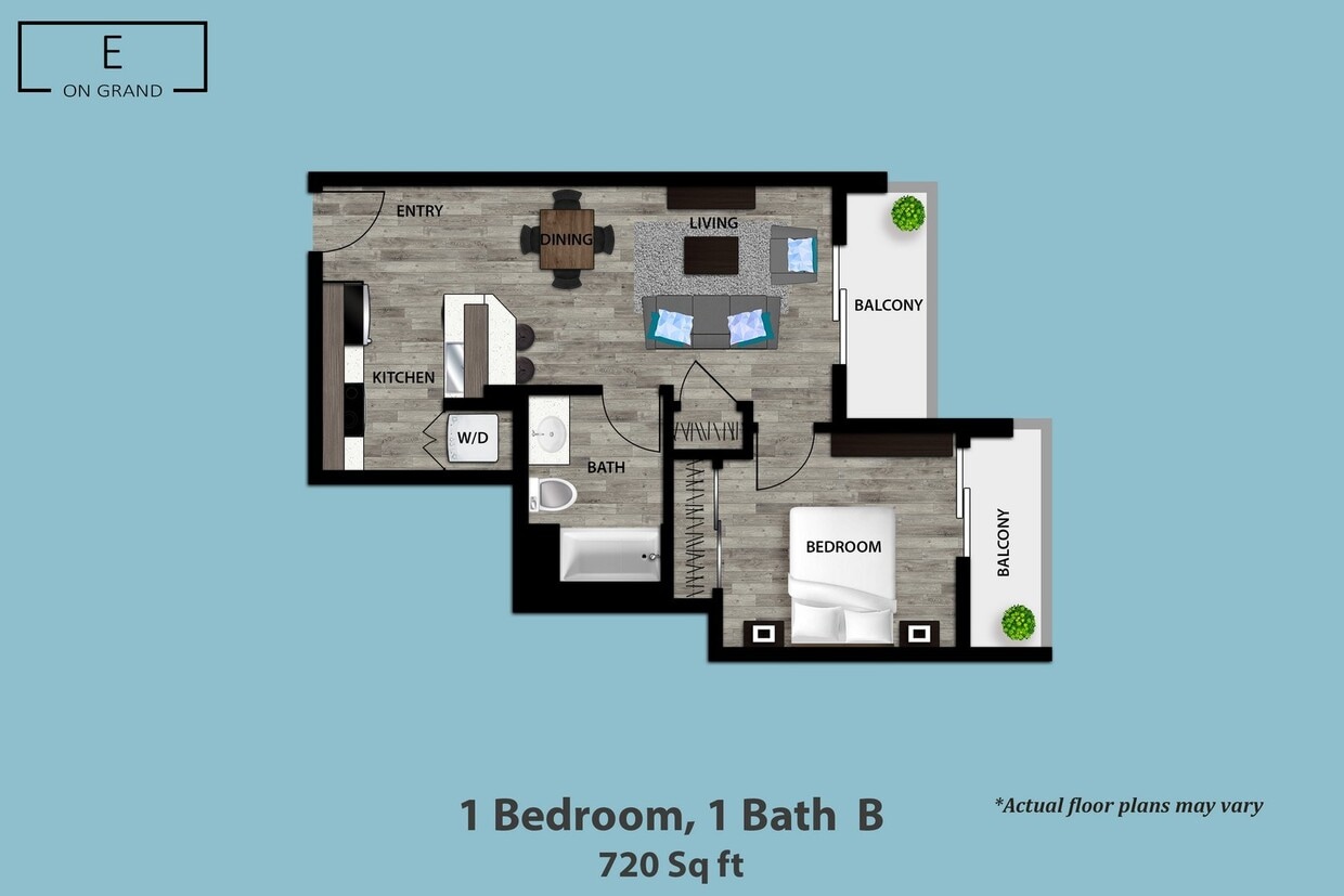 Floor Plan - 1 Bedroom, 1 Bath B