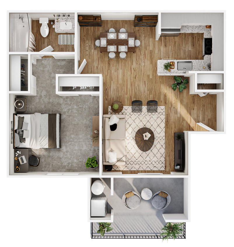 Floor Plan - 1 Bed, 1 Bath A